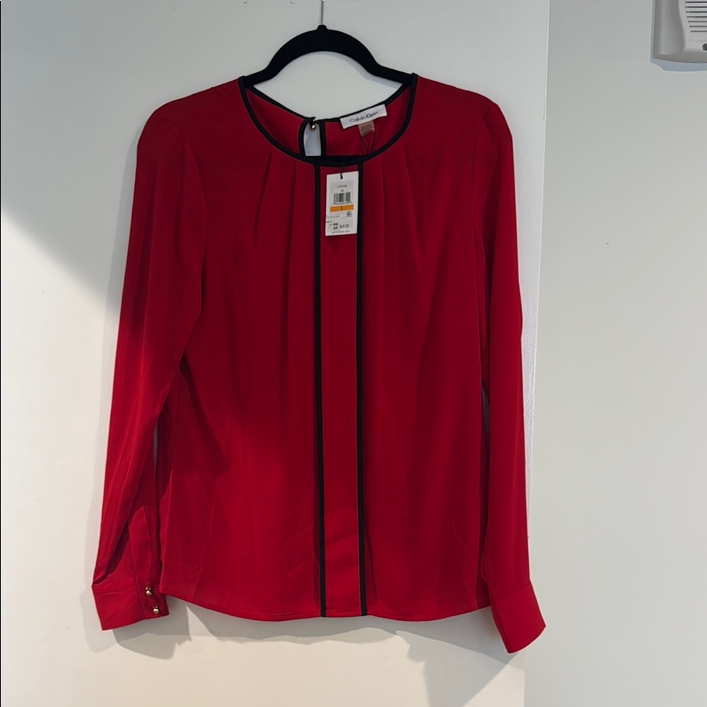 Calvin Klein Red Blouse with Black Trim